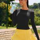 RUNNING GIRL Long Sleeve Yoga Shirts for Women, Soft Fitted Seamless Stretchy Casual Crew Neck Athletic Basic Shirt (Black, M)