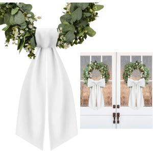 2 Pcs White Wreath Sash for Front Door Linen Wreath Ribbon Bow for Yard Porch Garland Home Decor