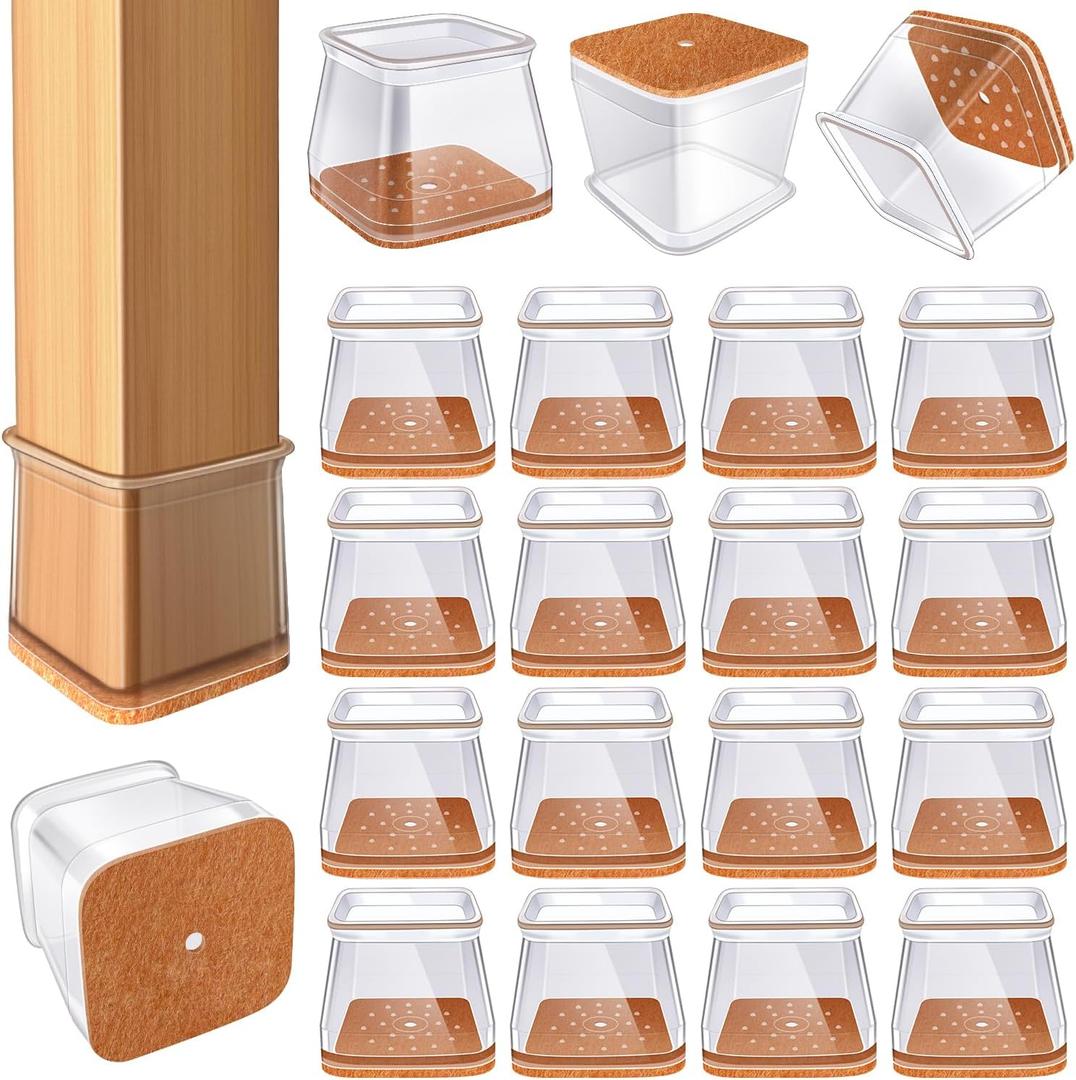 24 Pcs Chair Leg Floor Protectors for Hardwood Floors Square Silicone Covers to Protect Wood Tile Floors Felt Pads Furniture Leg Caps Anti-Scratch Reduce Noise (Fit:1-5/8" to 2")