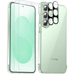 SPIDERCASE Designed for Samsung Galaxy S25 Case, [10 FT Military Grade Drop Protection], 2 Pack [Tempered Glass Screen Protector+Camera Lens Protector] Heavy Duty Shockproof Case,Clear
