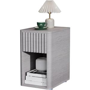 VICITON Fluted Narrow Night Stand,Thin Nightstand with Leather Surface, Small End Table with Storage, Living Room/Bed Side Table for Small Spaces (Light Gray, Normal)