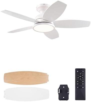 Ceiling Fans with Lights, 42 Inch Ceiling Fan and Remote, Full-spectrum LED Light, 3CCT, 6-Speeds Noiseless Reversible DC Motor, Modern Flush Mount Ceiling Fan for Farmhouse Bedroom Indoor