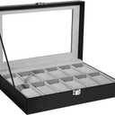Uten Watch Box, 12 Slots Leather Watch Case, Watch Box Organizer Jewelry Storage with Large Glass Lid, Watch Display Case, Watch Box for Men & Women