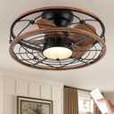 TIFEROR 20'' Low Profile Ceiling Fans With Light, Flush Mount Caged Ceiling Fan With Remote Control, Reversible Motor With Low Noise And Energy Efficient, 3 Color LED (XDK)