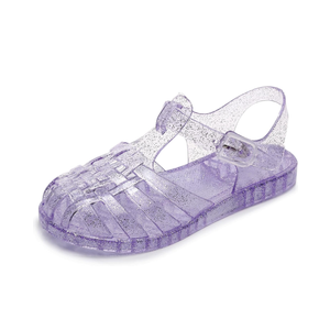Jelly Shoes for Toddler Girls Summer Beach Retro Jellies Sandals T-Strap Slingback Little Kids Glitter White Size 34 Soft Closed Toe Princess Dress Flat Purple