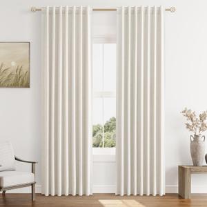 Guken Blackout Curtains 84 Inch Length 2 Panels Set for Living Room Bedroom Back Tab Thermal Insulated 100% Black Out Linen Drapes Room Darkening Window Curtains 84 Inches Long,Beige White