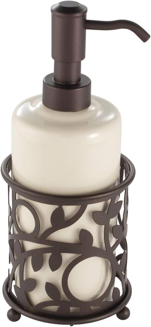 iDesign Ceramic Soap Dispenser Pump, The Vine Collection - 13oz, 3.5" x 3.5" x 8.75", Vanilla and Bronze