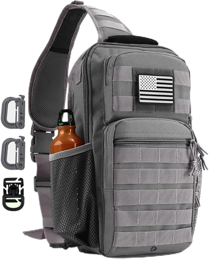 Rover Sling Pack Tactical Shoulder Sling Bag Backpack with Bottle Holder Crossbody Chest Bag, Grey (13L)