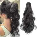 Felendy Ponytail Extension Claw 18" 20" Curly Wavy Straight Clip in Hairpiece One Piece A Jaw Long Pony Tails for Women Dark Brown Mix White