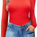 Avidlove Women Long Sleeve Bodysuit Crew Neck Body Suits Mesh One Piece Leotards Shirt Going Out Bodysuit Tops (Large, Red)