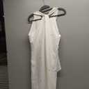 Floerns Women's Pearl Beaded Halter Twist Sleeveless Tie Back Dress A Line Dress (Medium, White)