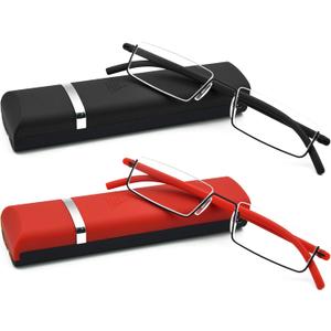 Half Frame Reading Glasses - Half Rim Computer Readers with Glasses Case for Men (2 PCS in Pouch) 2.50 ((Black,red))