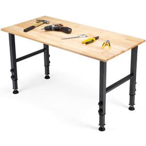 OLBRUS 48 "Adjustable Workbench, Heavy Duty 2000 LBS Load Capacity Hardwood Workbench Suitable for Workshop, Office, Garage, Home (Rubber PadNo Power Outlets 48"x24")