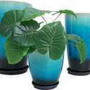 24,21,11 Inch Large Plastic Planters with Drainage Hole and Saucer - Set of 3 Tall Plant Pots Indoor Flower Pot Tall Round Planters Outdoor Large Tall Planter