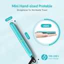 Terviiix Mini Hair Straightener Adjustable Temp, Travel-Size Mini Flat Iron, Mini Flat Irons for Short Hair/Curls Bangs, Ceramic Small Hair Curler for Men, Dual Voltage, Auto-Off, 1/2'', Cyan