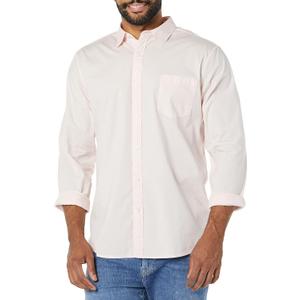 Men's Long-Sleeve Slim-Fit Stretch Poplin Shirt (Pink, S)