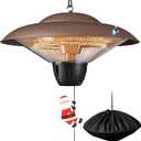 Patio Heater for Outdoor Use 1500W Electric Infrared Hanging Heater, Ceiling Mounted, Waterproof for Porch, Garage, Balcony, Overheat Protection Brown