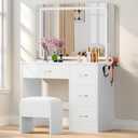 DWVO Dressing Table with Cushioned Stool, Ivory White