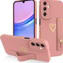 Fiyart Designed for Samsung Galaxy A15 5G Case with Phone Stand Holder Cute Love Hearts Protective Camera Protection Cover with Wrist Strap for Women Girls for Galaxy A15 5G 6.5"-Pink