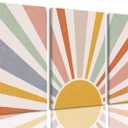 okudolit Boho Sun Canvas Wall Art prints Set of 3 Rainbow Sun Rising on Horizon Line Wall Decor Colorful Abstract Geometric Paintings Pictures for Living Room Bedroom Toddler Kids Room-12x16in (12"x16" Canvas, Colourful)