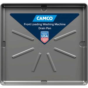 Camco Low Profile Washing Machine Drain Pan with PVC Fitting, 29 inch x 33 inch ID and 31 inch x 35 inch OD - Protects Your Floors from Washing Machine Leaks - Easy to Use - Pewter - 20788