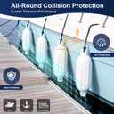 Boat Bumpers - 4 Pack 8.5" x 27" Boat Fenders for Docking with 4 Ropes and Air Pump, Inflatable Ribbed Vinyl Boat Bumper, UV Resistant & Saltwater Proof, for Jon Boats, Pontoon Boats, Yachts (White)