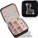 Uygafly Travel Jewelry Case - Personalized Jewelry Box for Women,Small Jewelry Organizer Cute Jewelry Organizers and Storage Aesthetic,Travel Essentials Birthday Gifts for Girls Women | Black,L