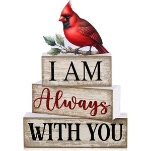 4 Pieces Cardinal Gift Decorations Wooden Red Cardinal Sign for Loss of Loved One Tiered Tray Decor I Am Always with You Sign Sympathy Remembrance Memorial Gifts for Home Kitchen Shelf Tabletop