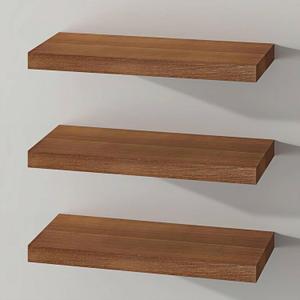 SAUMONIERES Floating Shelves Wall Shelf Solid Wood for Bathroom Bedroom Kitchen Storage Set of 3, Walnut Wall Shelves