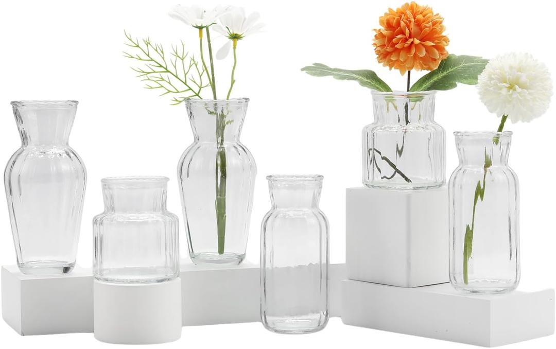 Small Vases for Flowers, Set of 6 Glass Vases for Centerpieces, Clear Vases for Centerpieces, Mini Vases for Flowers, Small Flower Vases for Wedding, Table Decoration, Home