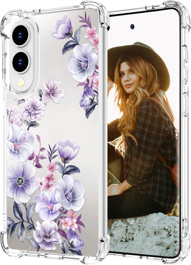 Hungo Compatible for Samsung Galaxy S25 Edge Case for Women Girls Clear Design Cute, Girly for Women Girls Floral Transparent Skin Pink Anemones