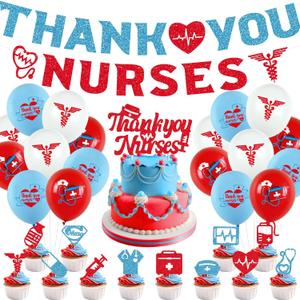 JOPARY Nurses Week 2025 Decorations, Nurses Day Party Supplies with Thank You Nurses Banner, Cake Toppers Set, Balloons for Happy Nurse Week Appreciation Gifts Party Events