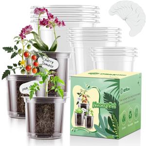 SupKing Clear Nursery Pots 5/4/3.5 Inch Plastic Seed Starter Plant Flower Pot with Drainage Holes for Transplanting Succulents Cuttings Seedlings 15 Labels (12Pcs)