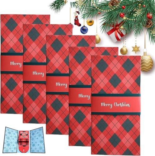 Handmade Christmas Gift Card Booklet 3  Pack, Christmas Gift Card Holder Booklet, Red Plaid Design with Merry Text, Money Envelope Set