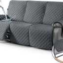 TAOCOCO 100% Waterproof Recliner Couch Covers, Recliner Sofa Covers with Leg Straps, 1-Piece Washable Reclining Sofa Cover with Pocket Couch Protector for Pets Kids(3 Seater, Dark Grey)