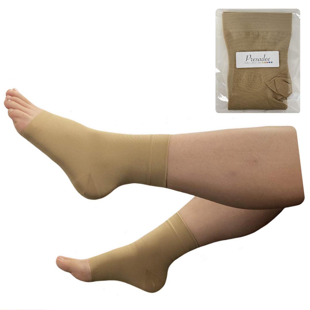 Presadee 15-20 mmHg Moderate Compression Foot Swelling Leg Ankle Open Toe Sleeve (Beige, 5X-Large)