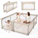 Sweeby Baby Playpen, 79x71 Inch Foldable Playpens for Babies and Toddlers with Gate, Extra Large Playpen with Door Play Yard for Baby Fence Indoor and Outdoor Portable Play Pen, Beige