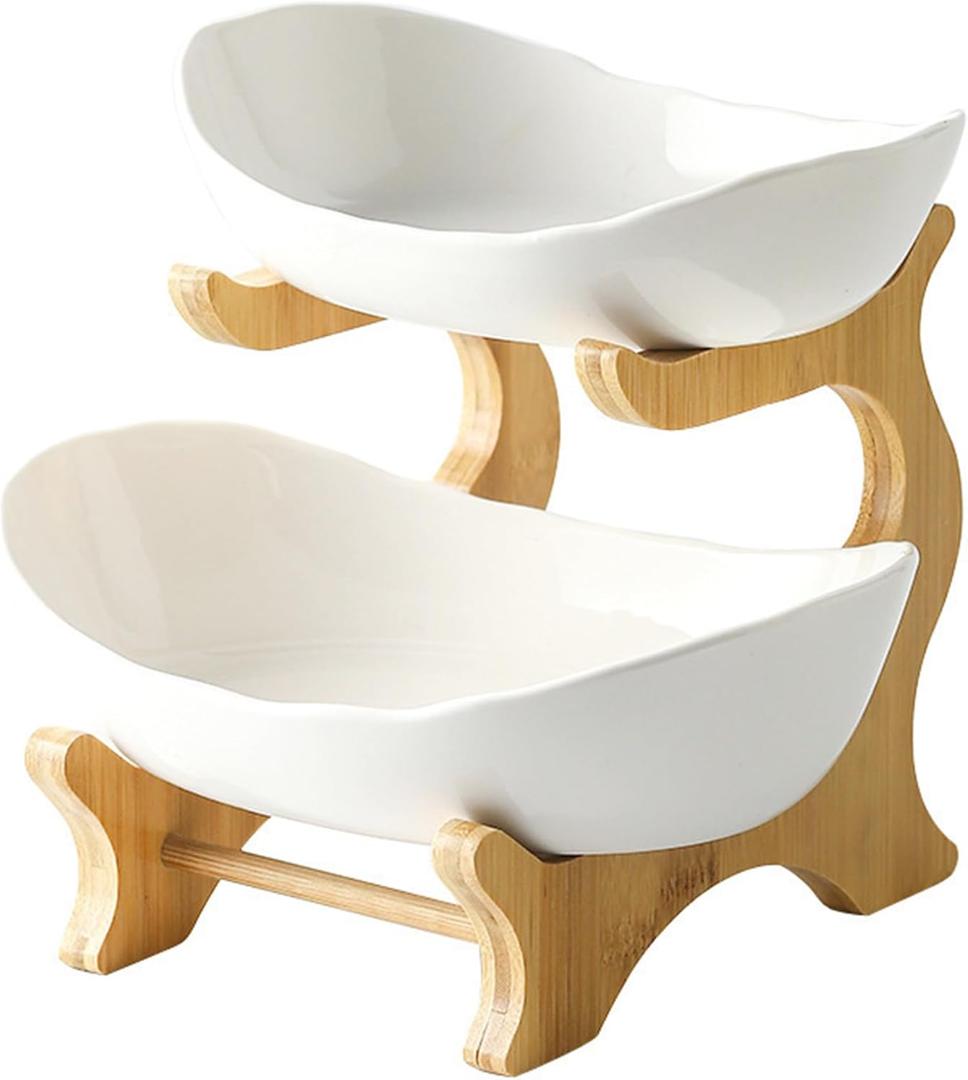 2 Tier Fruit Bowl for Kitchen Counter Fruit and Vegetable Storage Tiered Fruit Bowl,2 Tier Fruit Basket for Kitchen Counter, 2 Tiered Fruit Tray Stand