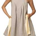 Women's Sleeveless Shift Mini Dress Ruched Crew Neck Casual Shirt Tank Dress Flowy Beach Vacation Cute Trendy Short Sundress Grey Medium