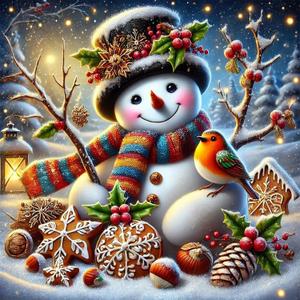 JJBSWYMT Christmas Diamond Art Kits for Adults,5D Winter Snowman Diamond Painting Kits for Adults Beginners, DIY Full Drill Diamond Painting Gem Art and Crafts, Home Wall Decor 14x14 Inch