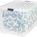 IRIS USA 132 Qt Stackable Plastic Storage Bins with Lids, 1 Pack - BPA-Free, See-Through Organizing Solution, Latches, Durable Nestable Containers, Secure Pull Handle, Made in USA - Clear