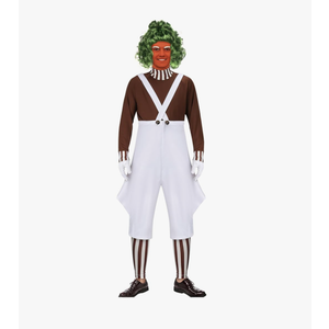Mens Candy Chocolate Factory Worker Costume Shirt Jumpsuit Outfit with Gloves Leggings Adult Halloween Cosplay Props L