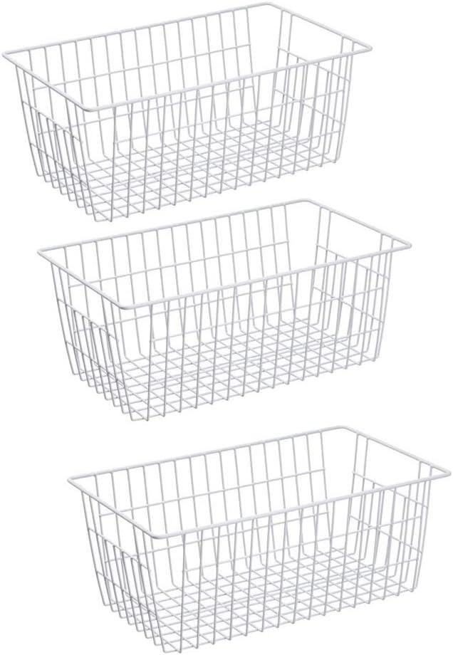 Slideep Freezer Baskets Storage Basket Organizers, Deep Wire Farmhouse Bins Container with Handles for Kitchen, Pantry, Cabinet, Car, Bathroom Pearl White, 4 Pack (9.5x15.75x7in)