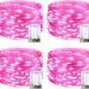 JMEXSUSS 4 Pack 50 LED Pink Fairy Lights Battery Operated, 16.1ft Pink Room Decor Fairy Lights Indoor Outdoor Waterproof, Christmas String Lights for Bedroom Wedding Birthday Holiday Decorations