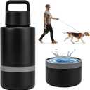 KEWIXY Insulated Dog Water Bottle with Travel Bowl, Portable Water Bottle Dispenser, Accessories for Road Trip, Hiking, Camping, Outdoor, Leak-Proof, Detachable (Black)