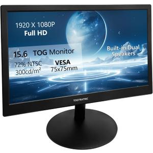 15.6 Inch Small PC Monitor FHD 1920x1080P, Built-in Speaker, 300cd/m, HDR, 72% NTSC Portable LED Monitor, HDMI, VGA, VESA Supports, Mini Desktop Display Secondary Monitors for Laptop PS4 PC