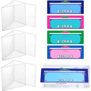 RattanView 8 Pcs Mahjong Card Sleeve Protector Cover Line Finder Set, 6 1/8" x 4 3/4" Clear Large Scorecard Cover Magnified Line Finder Reader Accessories for Mah Jong Players Gifts(Vintage)