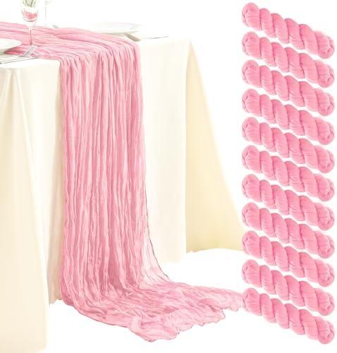 SRIZIAN 10 Pack Pink Cheesecloth Table Runners,10ft Wide Gauze Boho Table Runners for Bridal Shower Wedding Birthday Party Table Decorations