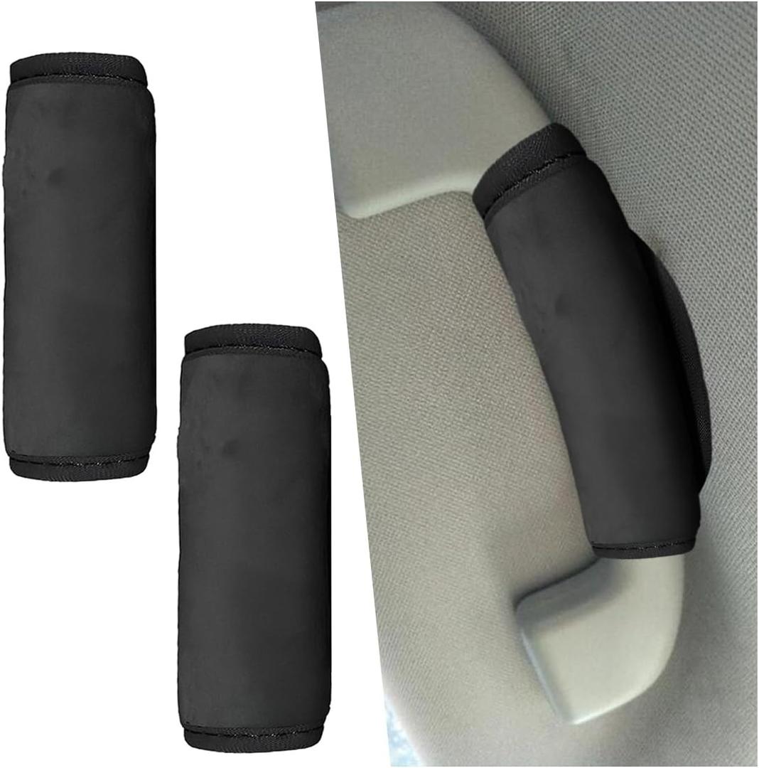 2PCS Car Inside Door Handle Protector - Soft Plush Grab Handle Cover for Auto Inner Door Pull Handles - Universal Anti-Scratch Covers Car Grip Gloves for Most Vehicles (Black)