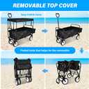 YSSOA Heavy Duty Folding Portable Hand Cart with Removable Canopy, 8'' Wheels, Adjustable Handles and Double Fabric for Shopping, Picnic, Beach, Camping